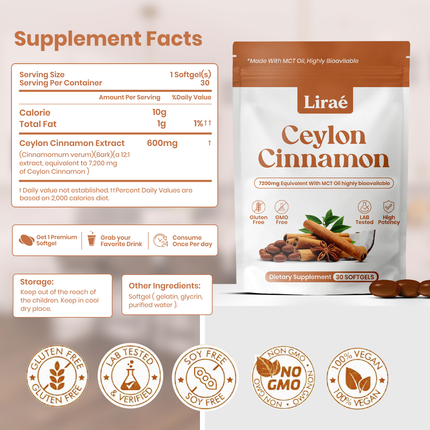 Ceylon Cinnamon 7200mg Equivalent with MCT Oil